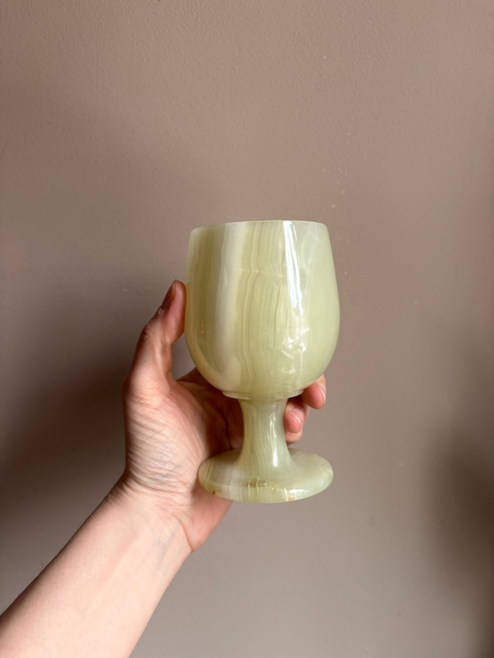 Light Green Carved Onyx Goblet Cup